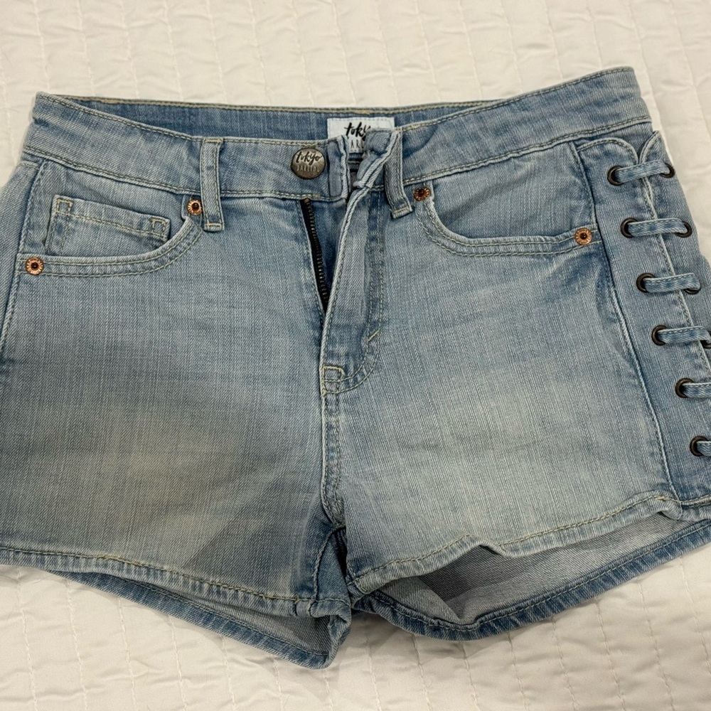 Tokyo Darling Light Blue Jean Shorts with Lace-Up Sides